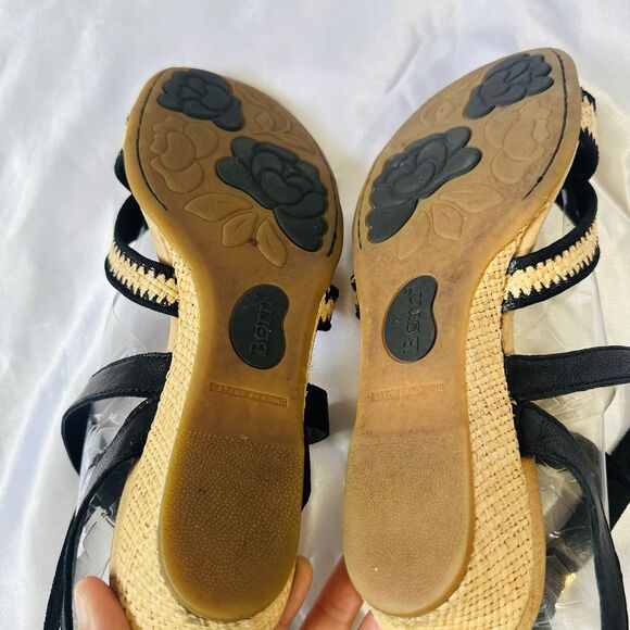 Born Low Wedge Heel Leather Strappy Sandals Black Comfort Shoes Women's SZ 10 - Picture 11 of 11